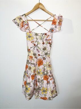 Lottie & Holly Floral Pink Summer Mini Sundress with Ruffle Sleeves